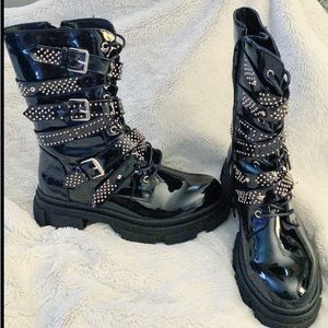 Azalea  Wang combat boots with gold buckle  details